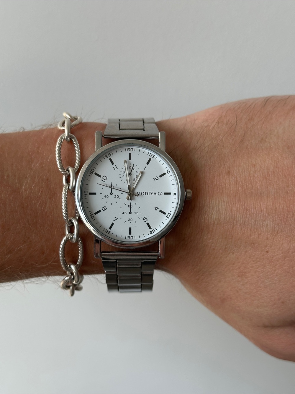 Men’s Silver Bracelet Watch with White Dial